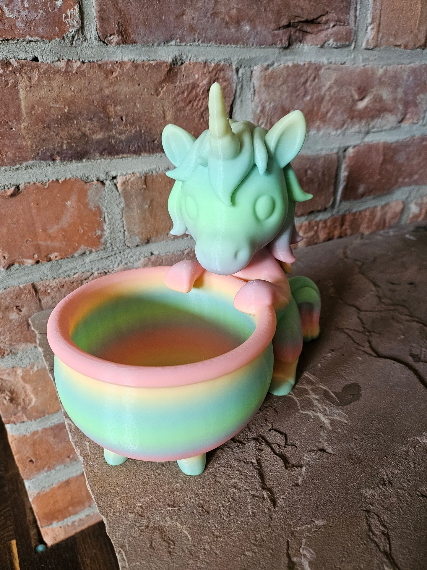 X 3D Druck Figuren Einhorn mit Schüssel Osternest leuchtet im dunkeln