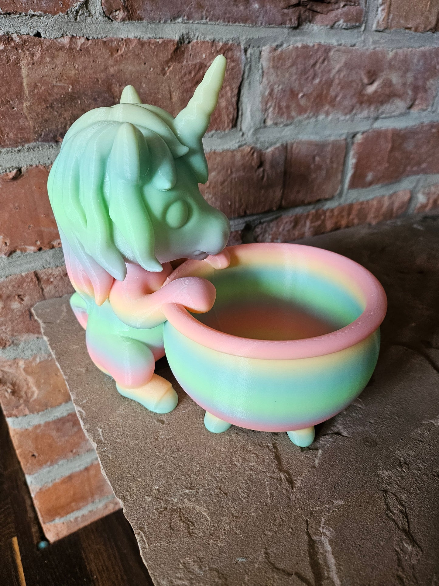 X 3D Druck Figuren Einhorn mit Schüssel Osternest leuchtet im dunkeln
