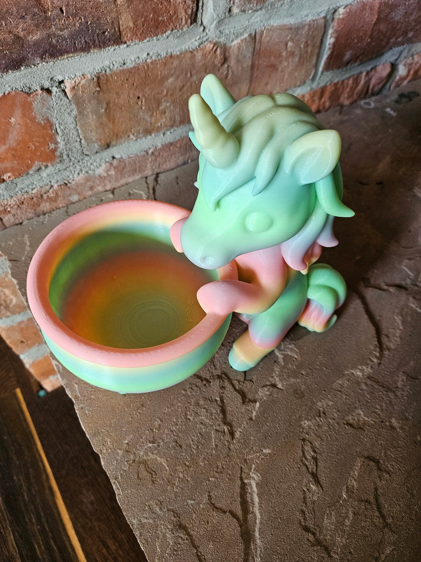 X 3D Druck Figuren Einhorn mit Schüssel Osternest leuchtet im dunkeln